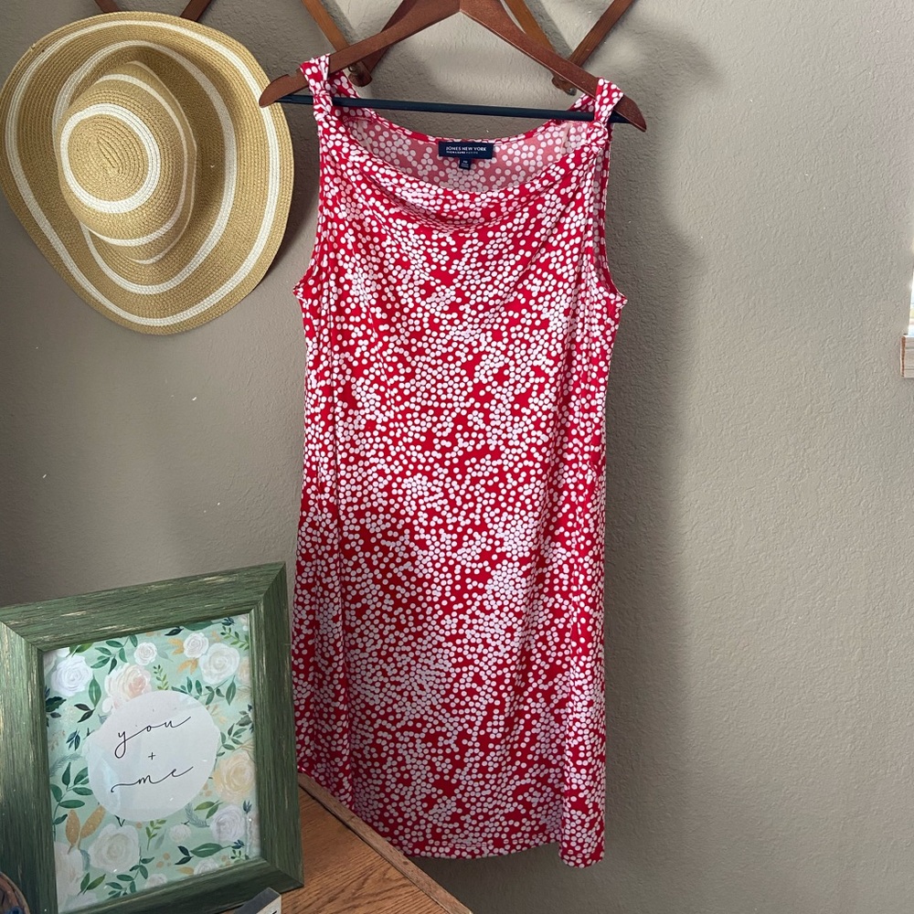 Women Petite Medium Red and White Dress